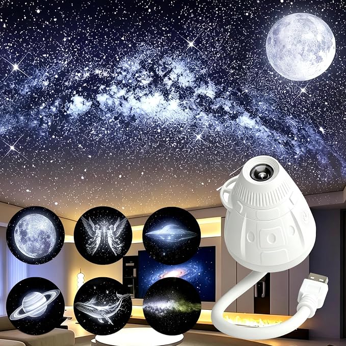 2-in-1 Galaxy Projector Night Light, USB Star Projector for Bedroom | 360° Adjustable Brightness Portable Galaxy Light Mini LED Wall Projection Lamp for Roof of Car & Tent Home Decor Gift,6 Films