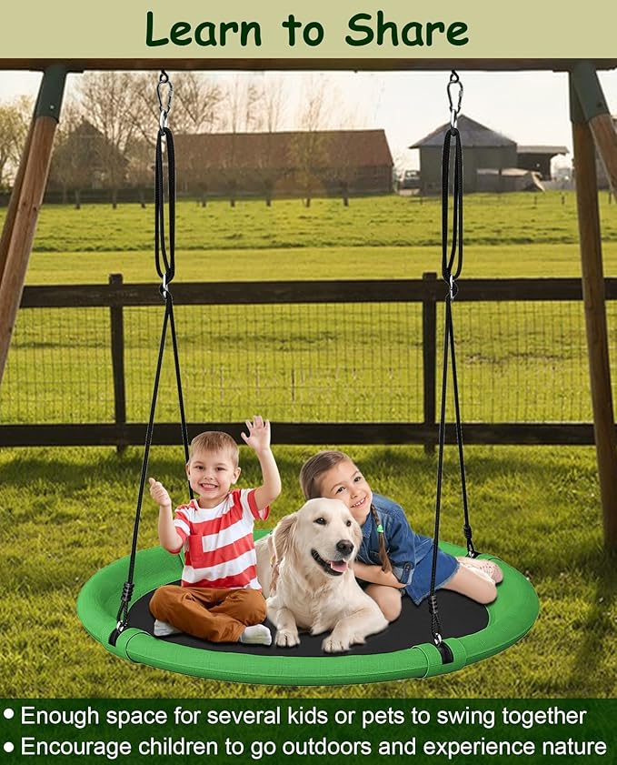 40 Inch Saucer Tree Swing Set for Kids & Adults, Adjustable Swing Sets for Backyard or Outdoor Playground, Green & Black, 1 Pack