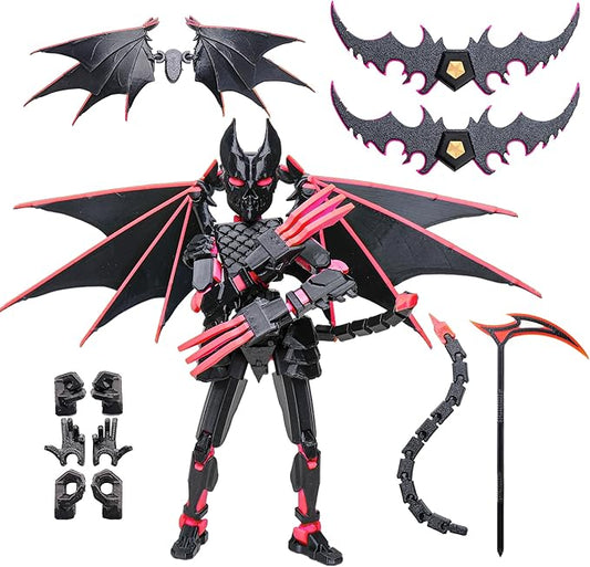 (Assembly Completed Dummy 20 Action Figure, 8.1 inches, Strong Magnetic Accessories, 10 in 1, 3D Printed Robot Multi-Jointed Movable，Oni Warrior Series (red)