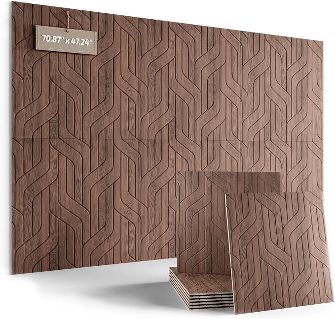 Fluxynara 6-Pack Large Felt Bulletin Board, Walnut Artistic | 70.87" x 47.24" Cork Board Alternative, Acoustic Wall Panels with 60 Adhesive Tabs for Recording Studios and Home Offices
