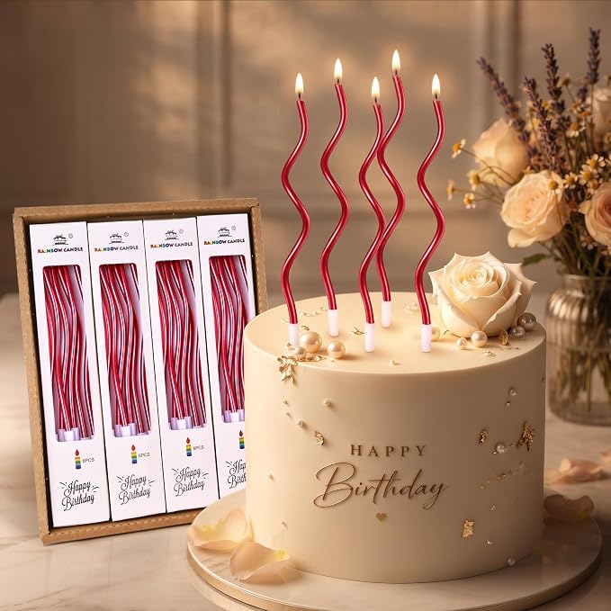 PHD CAKE 24-Count Red Spiral Long Thin Birthday Candles, Cake Candles, Birthday Parties, Wedding Decorations, Party Candles