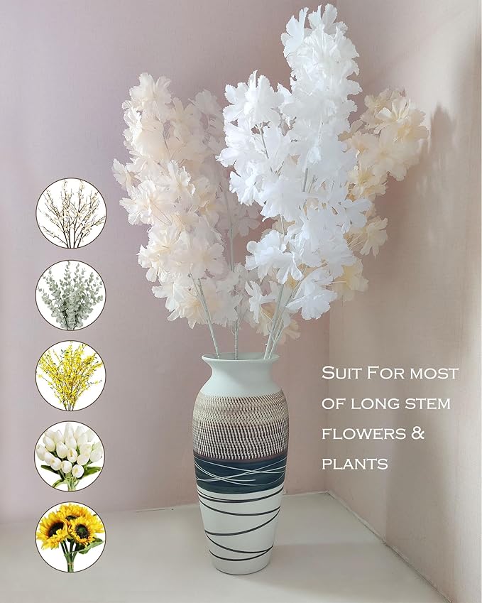 12.6" Tall Vintage Ceramic Rustic Farmhouse Vase (Half Skipcut Brown) | Large Boho Textured Flower Vases for Home Decor, Living Room, Table, Mantel, Shelf