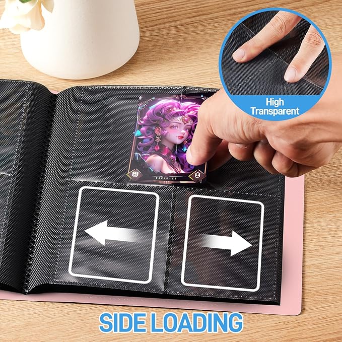 Card Binder, Upgraded 4 Pockets Trading Card Binder for Cards, Mini Collection Card Album, 160 Pockets Mini Card Book Holder - Pink