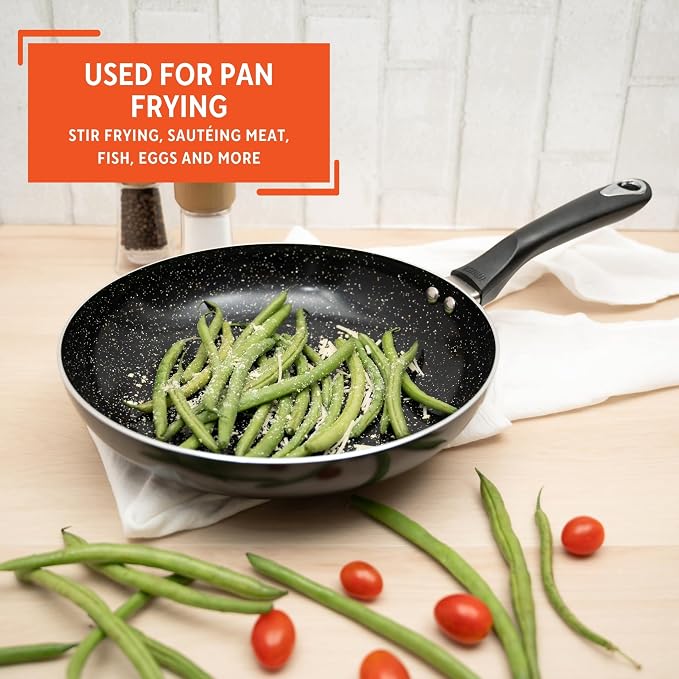 IMUSA 10 Inch Bistro Cera Aluminum Speckled Black Ceramic Fry Pan | Ideal for Frying and Sautéing
