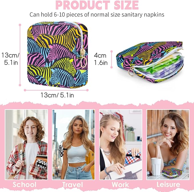 Period Bag Pouch Soft Cloth Sanitary Napkin Storage Bag Portable Menstrual Pad Pouches Tampon Holder for Purse First Period Kit for Girls 9-12 (Red-blue Stripes)