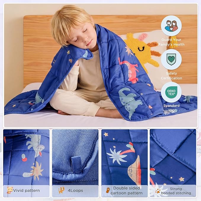 Weighted Blanket - 5 lbs Dinosaur Blue Heavy Blanket - Small Size Breathable Lap Blanket(36 * 48 inches, 5 lbs)