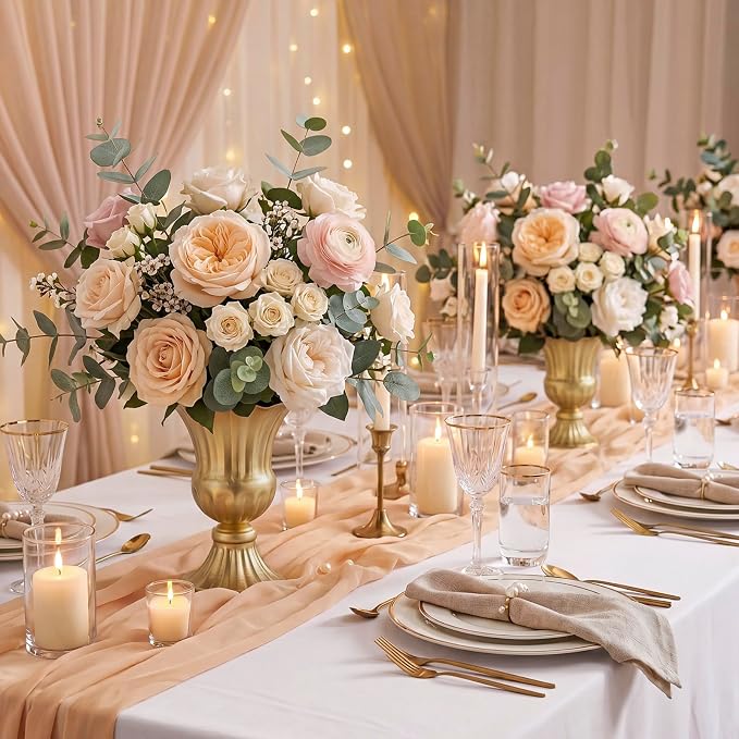 Sziqiqi Gold Metal Compote Vase, Urn Vases for Table Centerpiece, 2Pcs | 6.3in Tall, Golden Vintage Flower Arrangement for Wedding, Pedestal Bowl Planter Pot For Reception, Home, Party Decor