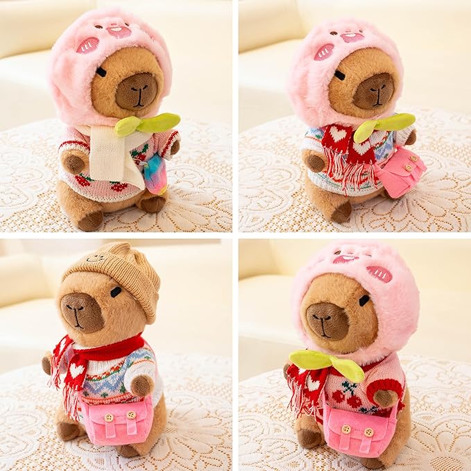 Capybara Plush with 10 Pcs Clothes & Accessories,Christmas Stuffed Animals, 10.2 in Cute Capybara Plush Toys,Birthday Gifts&Dress Up Cute Plushies for Boys/Girls (Spring-A)