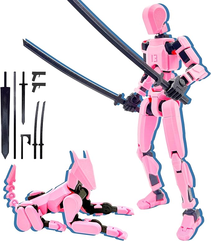 T13 Action Figure Set (Assembly Completed),Titan 13 Action Figures,Dummy 13,3D Printed Toys Multi-Jointed Movable (Pink Black)