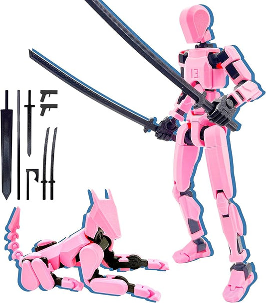 T13 Action Figure Set (Assembly Completed),Titan 13 Action Figures,Dummy 13,3D Printed Toys Multi-Jointed Movable (Pink Black)
