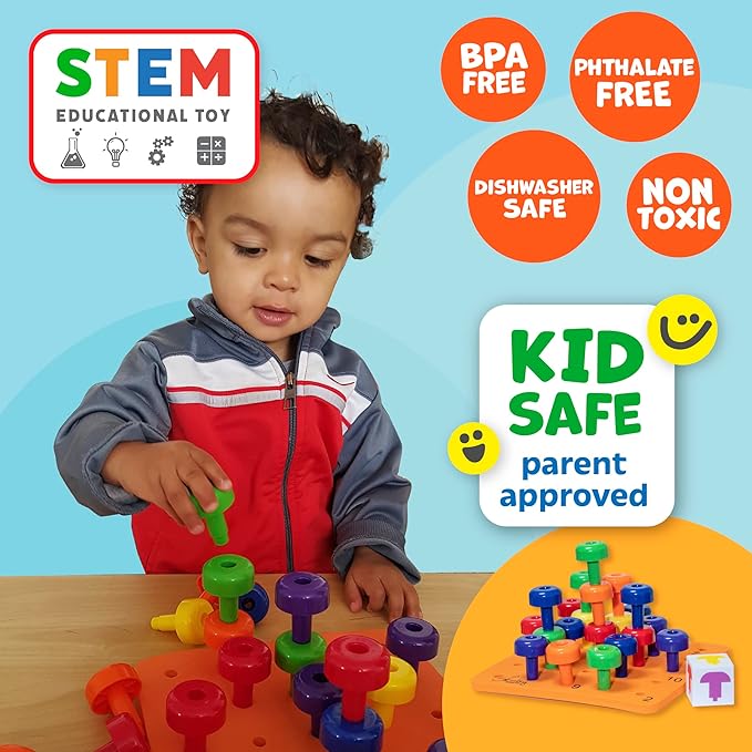 Skoolzy Rainbow Lacing Beads & Pegs - 71 Piece Color Recognition and Sorting Toys Montessori Sensory Bundle for Toddlers Over 36+ Months & Hands On Occupational Therapy Fine Motor Skills Games