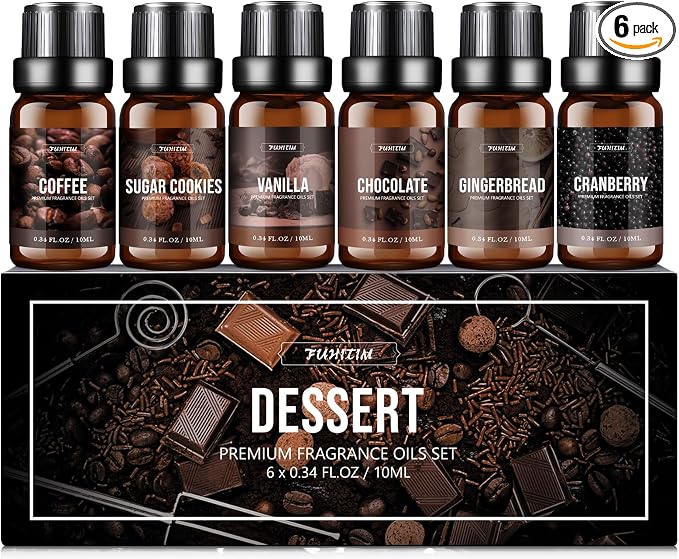 FUHITIM Fragrance Oil Dessert Set, Scented Oil for Soap & Candle Making, Essential Oils for Diffuser-Coffee, Vanilla, Chocolate and More(6 * 10ML), for Halloween, Thanksgiving