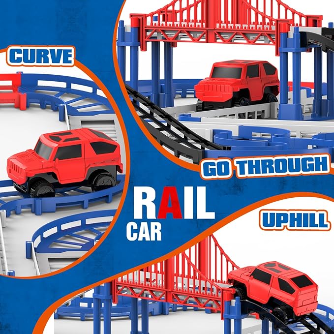 DIY Construction Race Track Set, 24 Pieces with Battery Powered Car,Bridge Building Track ，Assembly Track Builder Playset Gifts Toys for Boys Kids Age 6 7 8