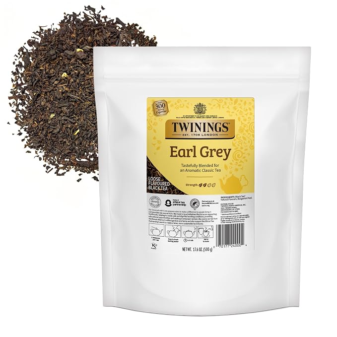 Twinings Earl Grey Loose Leaf Tea, 17.6 Ounces (500g) Resealable Pouch for Freshness (Pack of 1), Black Tea Leaves with Bergamot Peel, Smooth, Flavourful, Citrus, Caffeinated, Enjoy Hot or Iced
