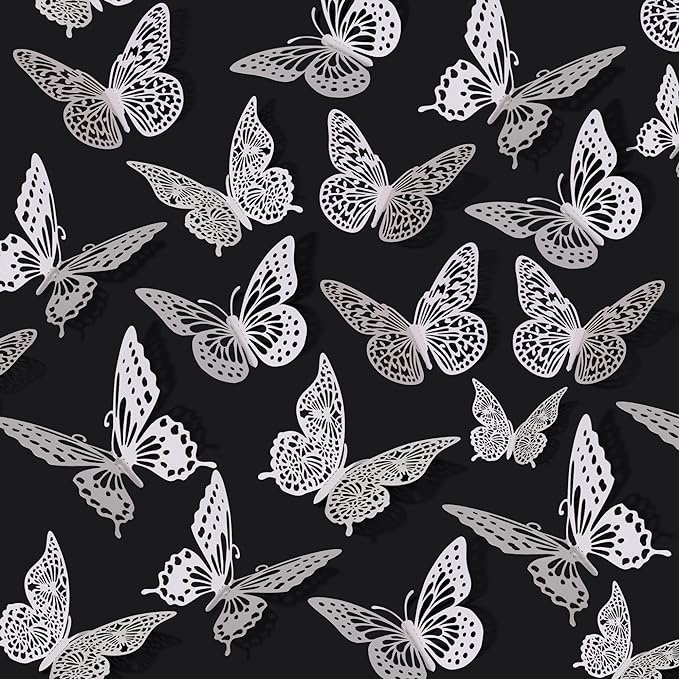 SAOROPEB 3D Butterfly Wall Decor 48 Pcs Pearl White Butterfly Decorations | 4 Styles 3 Sizes, Birthday Decorations Butterfly Party Decorations Butterfly Cake Decorations-Removable Butterfly Stickers