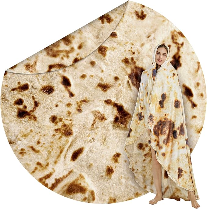 SeaRoomy 60 in Burrito Tortilla Blanket, Funny Food Throw Blanket, Brown | White Elephant Gifts, Gag Gifts For Teen Boys & Girls, Novelty Christmas Birthday Presents, Double Sided, Soft Flannel