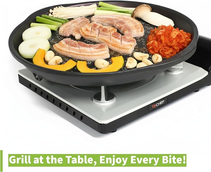 TECHEF - KBBQ Ultimate Set with Korean BBQ Grill Pan, Agni Portable Gas Stove Burner, Carrying Bag, 4 pack Butane Gas, Scissors, 2 BBQ Tongs, Made in Korea