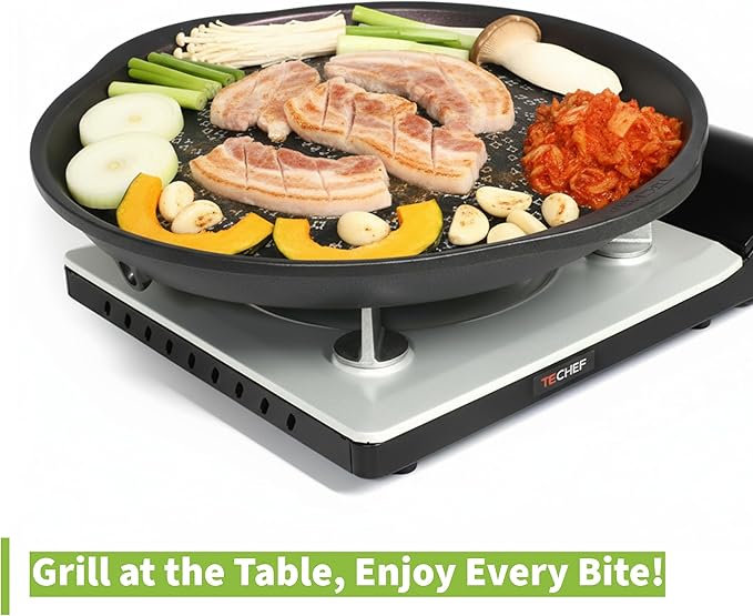 TECHEF - Stovetop Korean BBQ Non-Stick Grill Pan with Agni Portable Gas Stove Burner, Made in Korea (Grill Pan w Stove)