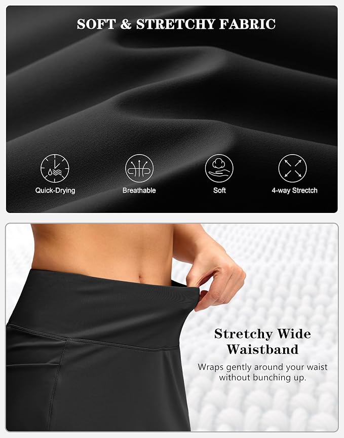 Women's Golf Skirts Skort 4 Side Pockets High Waisted Stretchy Tennis Skirt | Silky Soft, Lightweight, Breathable, Built-in Mesh Shorts, High Waisted, Elastic waistband, Moisture-Wicking, Athletic
