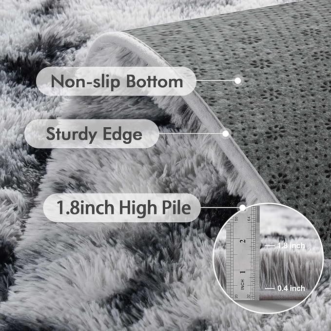 5x7 Ft Large Shag Rugs for Bedroom Living Room Decor for Men Boys, Tie Dyed Ultra Soft Fluffy Furry Area Rug for Indoor Floor, Aesthetic Carpet for Home Decor (Black White)