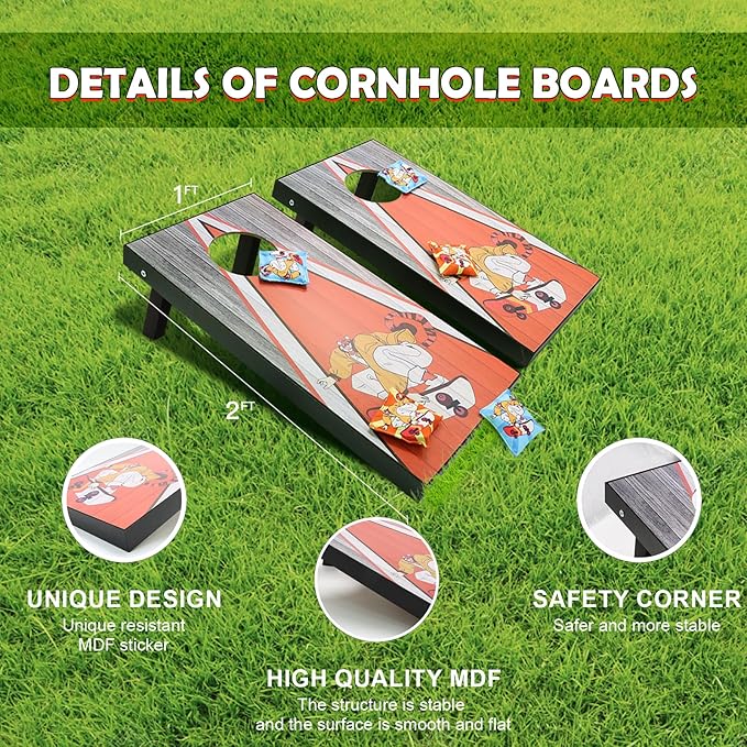 2 ft x 1 ft Cornhole Board Set with 8 Cornhole Bags for Cornhole Game, 2 Corn Hole Boards with Carrying Case for Indoor Outdoor Sports Toss Games Party Backyard Beach Competitions