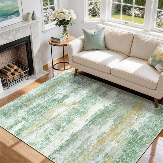 5x7 Area Rugs for Living Room Rug Washable: Abstract Rug for Dining Room Bedroom Carpet Non Slip 5 by 7 Indoor Modern Nursery Home Office Green