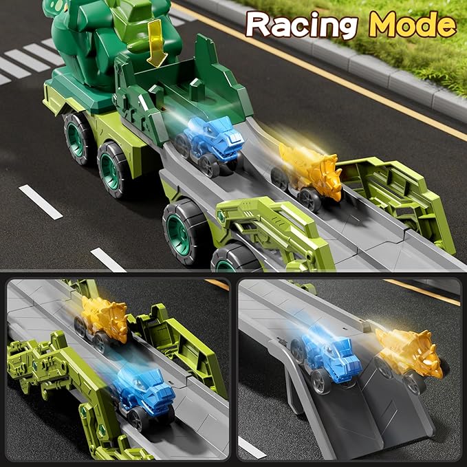 Toddler Car Truck Toys for Kids Ages 3-5, 10-in-1 Dinosaur Carrier Truck with Foldable Track Toys with Spray, Light & Sounds and 9 Dino Cars, Birthday Gift for 3 4 5 6 7 8 Years Old Boys Girls