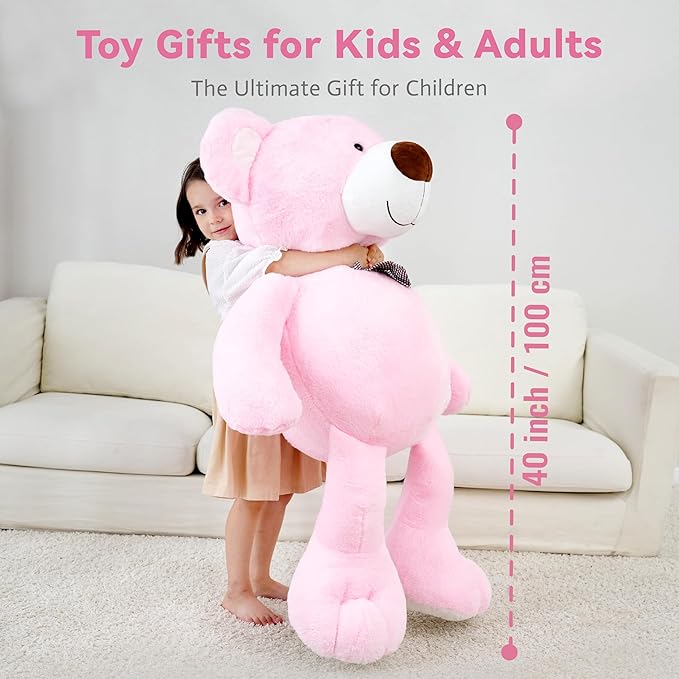 40 Inch Giant Teddy Bear Stuffed Animal, Big Teddy Bear Plush, Birthday Christmas Valentine's Gift for Girlfriend & Kids, Pink, 4.5 lbs