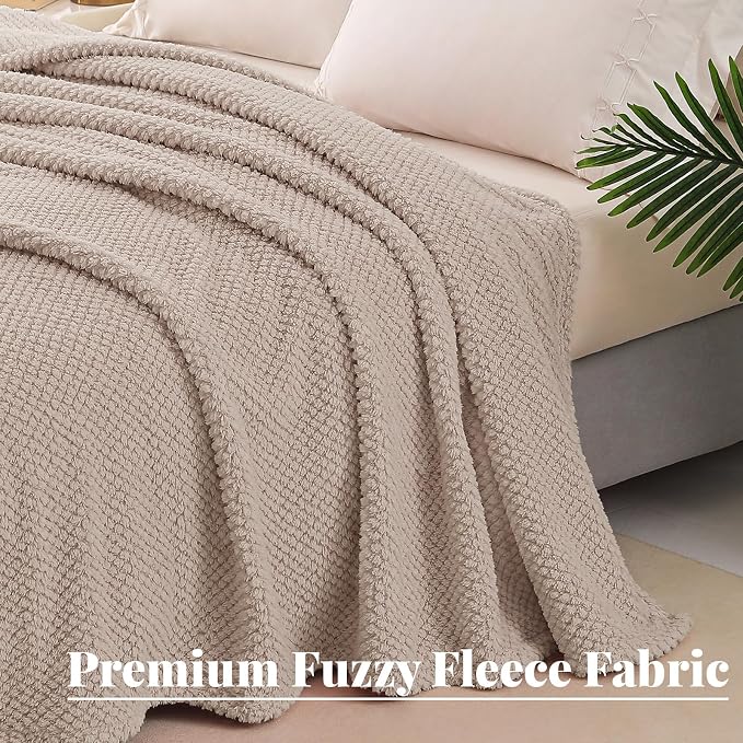 Whale Flotilla Extra Large Soft Fleece Throw Blanket for Couch | 50x70 Inch, Camel, Suitable for Sofa Chair Bed, Fluffy Fuzzy Jacquard Blankets for All Season, Lightweight and Cozy