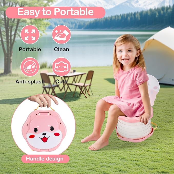 SunnySmile Portable Potty for Kids, Portable Toddler Toilet Cute Puppy Design with 45 Disposable Bags, Foldable Toddler Travel Potty for Camping, Road Trips, Car Toilet for Kids