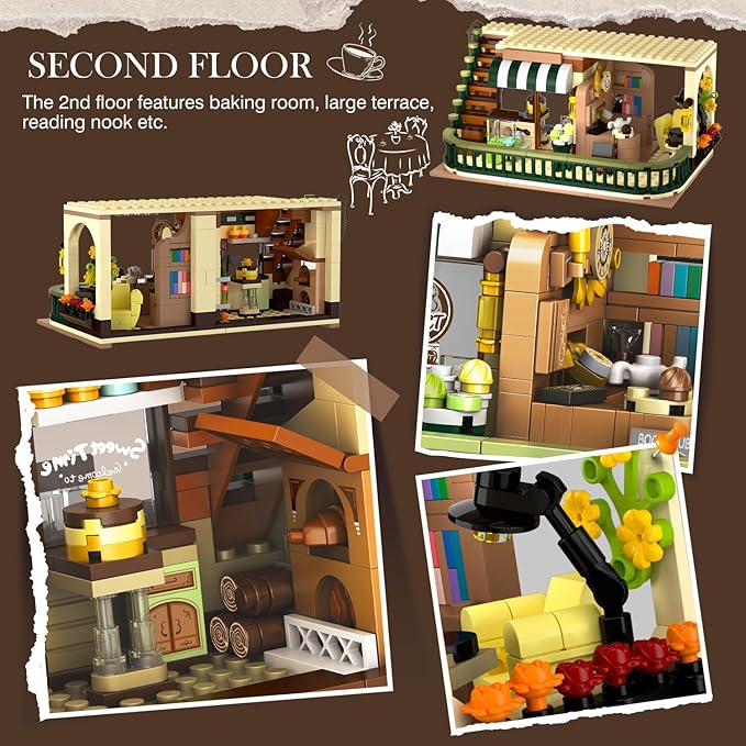 City Coffee House Building Set with Light, 1173 PCS Cafe Shop Building Block Toy with Ordering Counter Baking Room, Architecture Construction Model for Adults Teens Kids Boys Girls Ages 6-12+