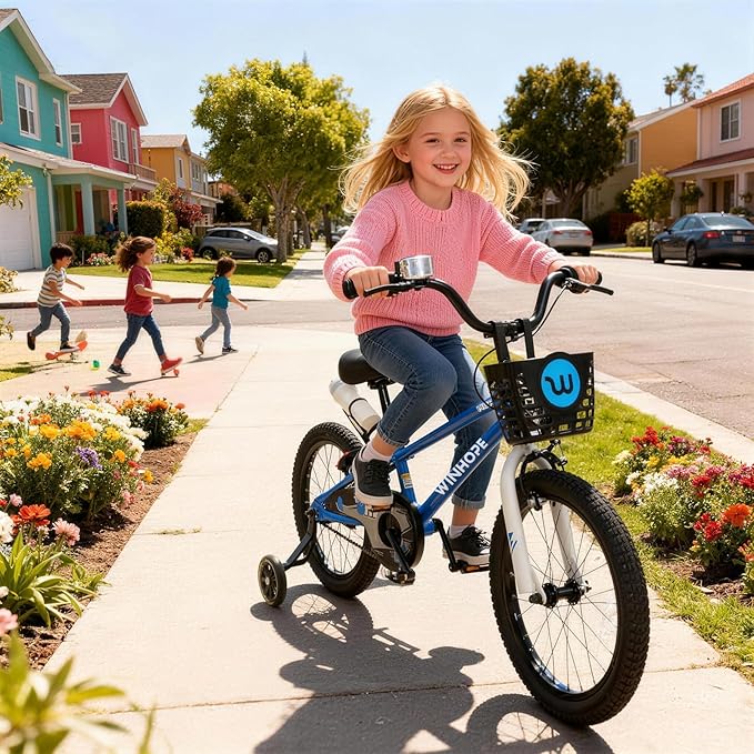 WinHope Kids Bike, 12-18 Inch Toddler Bicycle with Removable Training Wheels and Dual Brakes, Children Bike for Beginner with Adjustable Seat and Headlebar for 2-9 Years Boys Girls, Multiple Colors