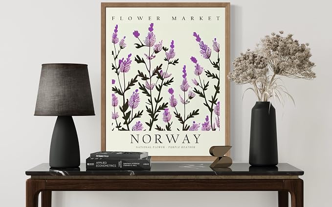 Norway Flower Market Art Print Poster, Wall Art Floral Painting Botanical Decor for Bedroom, Kitchen, Bathroom Livingroom Decoration 82B (Norway, 20"L x 16"W, Wood Frame)
