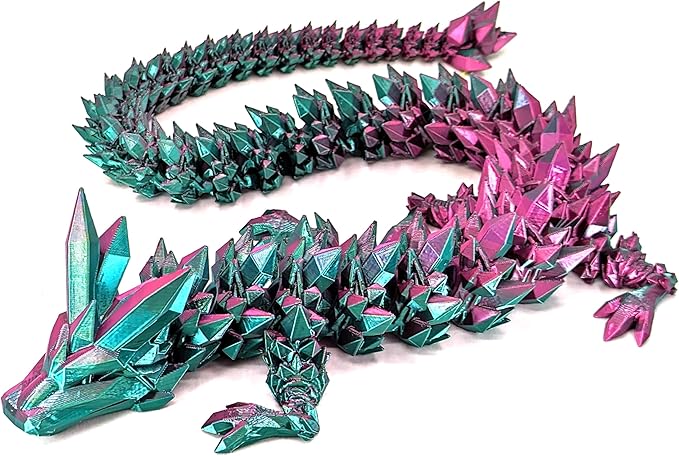 Large 24" Articulated Crystal Dragon - Multi Color 3D Printed Plastic Dragon Figure - Rainbow Pearlescent Colors - Interlocked Body Segments and Legs (Large 24", Rose Red Green)