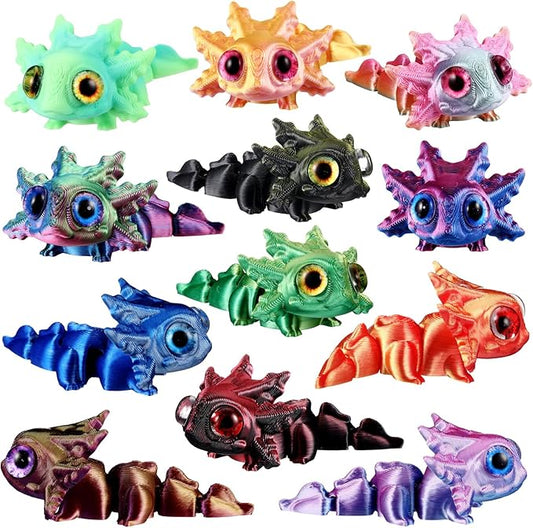 Honoson 12 Pcs 3D Printed Fidget Toy 3D Printed Baby Axolotl Small Animal Toy Flexible Cute Articulating Pet Stress Relief Fidget Toys for Play and Display(6cm)