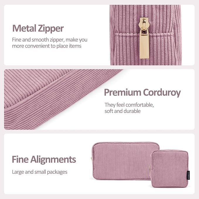MAGEFY Small Makeup Bag for Purse Mini Cosmetics Bag Corduroy Cute Cosmetic Pouch for Women with Slip-in Pockets
