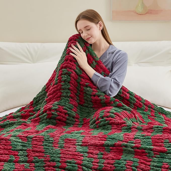 Negwoo Chunky Knit Throw Blanket, Knitted Throw Chenille Yarn, 30"*40" | Soft Thick Cable Knitted Blankets, Handmade Big Thick Blanket, Machine Washable Cute Comfy Blanket for Home Decor, X stripe