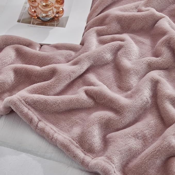 Hansleep Throw XL Pink Fleece Blanket, Soft Flannel Bed Blanket | Fuzzy Cozy Blanket 50x70 Inches, Multi-use for Bed, Sofa, Couch, Travel, Camping, All Season Warm Lightweight Cover