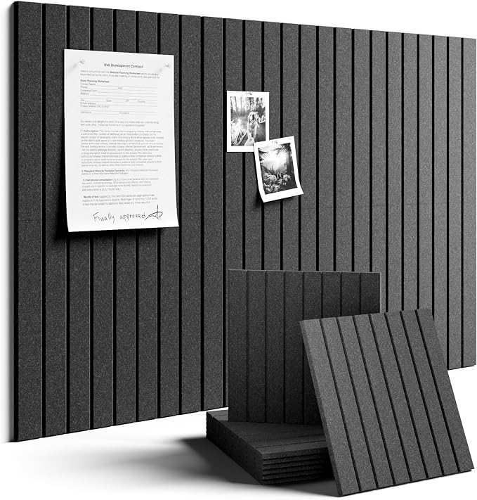 Fluxynara 36" x 24" Large Felt Bulletin Board, Charcoal Gray | 6 Pack Cork Board Alternative with 30 Safe Adhesive Tabs, Pin Boards for Wall Decor, Home, Office, Classroom,Dorm