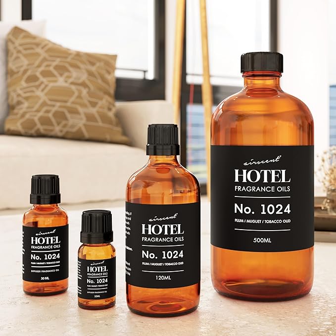AirScent Hotel Diffuser Oil No. 1024 Inspired by JW M Hotel - 10 ml | Plum Muguet Tobacco Oud - Premium Fragrance Oil for Ultrasonic and Waterless Diffusers and Crafting - 0.34 fl oz Bottle