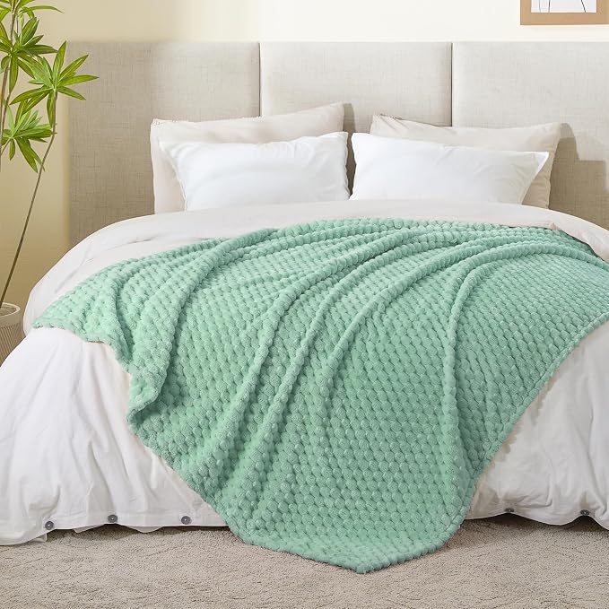 BEDELITE Mint Green Twin Blanket for Couch, Soft Cozy Gift for Women, 60*80 | 3D Jacquard Decorative Fleece Blanket, Super Soft Plush Throws, Cute Birthday Gift for Women & Men, Suitable for All Seasons