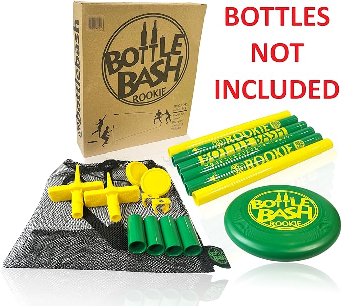 Bottle Bash Outdoor Flying Disc Game Set – Frisbee Toss Backyard and Beach Game for Family, Adult & Kids - Beersbee & Polish Horseshoes