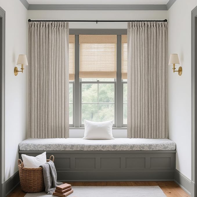 Burlywood Birch Pinch Pleated Linen Curtains 63 Inch Length 2 Panels Set | for Dining Living Room Bedroom Window, Memory Shape Trained, 400GSM Fabric, Semi Sheer, Pinch Pleat with Hooks Rings 40x63
