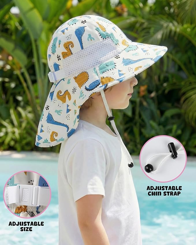 Toddler Baby Sun Hat Kids Summer Beach Essentials Adjustable Beach Hats with Bucket Wide Brim for Boys Girls Age 0-14 Years