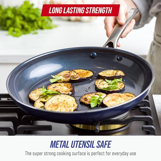 Blue Diamond 12" Diamond Infused Ceramic Nonstick Frying Pan Skillet, Blue | PFAS-Free Ceramic Nonstick, Dishwasher & Oven Safe, Stay Cool Handle, Durable Metal Utensil Safe, Egg & Omelet Pan