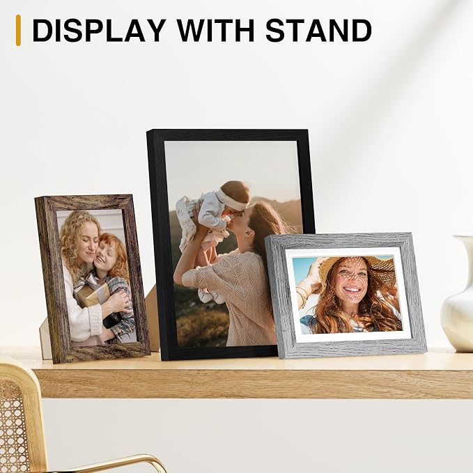 Vittanly 15 Pack Gallery Wall Frame Set, Black, Brown, Grey | Picture Frames Collage Wall Decor: 3pcs 8x10, 6pcs 5x7, 6pcs 4x6. Picture Frame Set for Wall or Tabletop Display