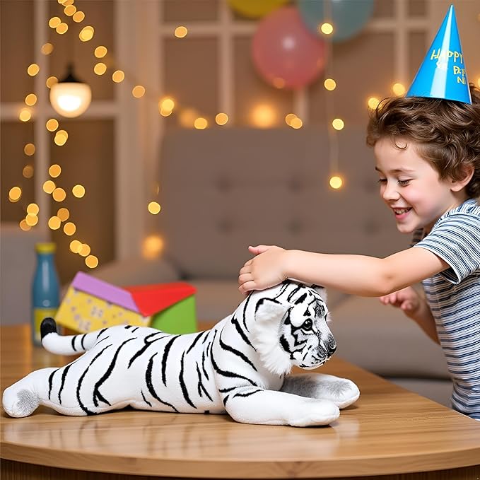 White Tiger Stuffed Animal 24" Giant Stuffed Tiger Plush Jungle Stuffed Animal Soft Plush Tiger Stuffy Cute Plushie Toys Realistic Birthday Gifts for Kids Boys