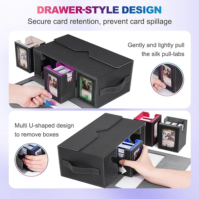 UAONO Commander Deck Box for MTG, 6-Deck Modular Card Case with Dice Tray Hold 600+ Double-sleeved Cards, Removable Trading Cards Storage Box with 35PT Magnetic Card Holders for TCG, Multicolour