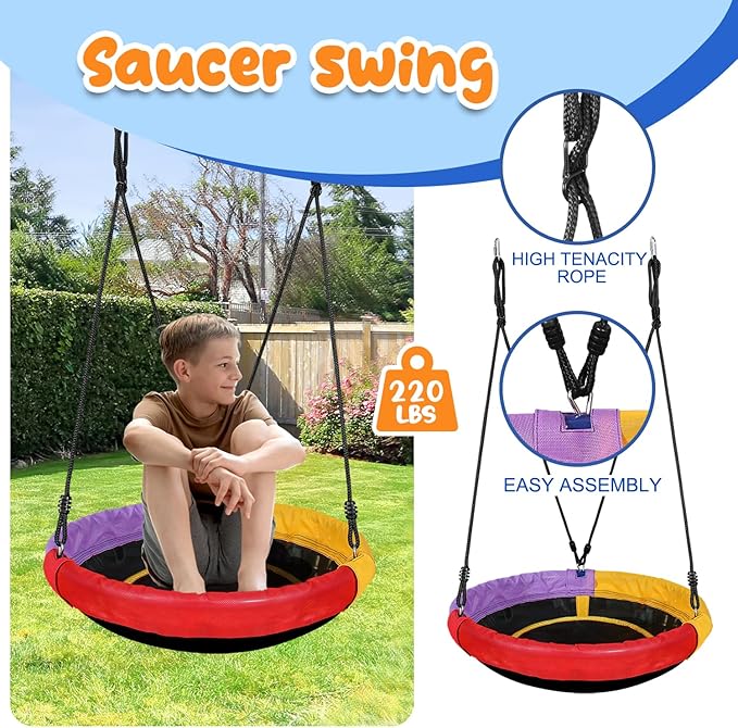 500lbs Heavy Duty Metal Swing Sets for Backyard, 2-in-1 Outdoor A-Frame with 32" Saucer Swing & 19" Belt Swing, Kids Swings Set with Stand