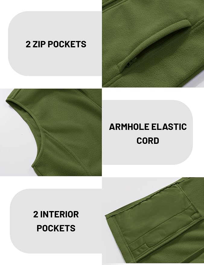 MAGCOMSEN Women's Fleece Vest Outerwear Sleeveless Lightweight Zip Jackets Warm Soft Vests with Zipper Pockets